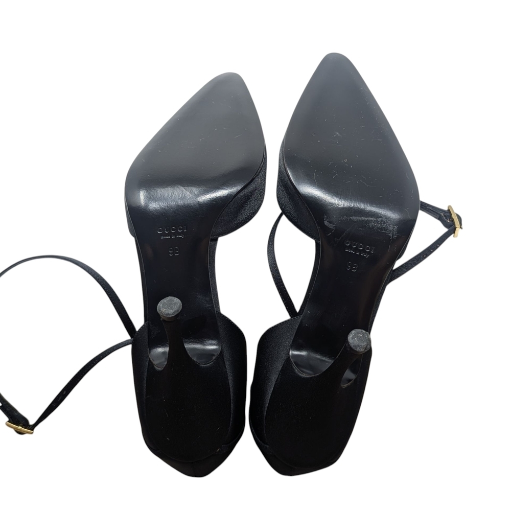 Gucci Black Satin Strappy Pointed Dress Up Evening Heels Stiletto Size 9B - Picture 11 of 14